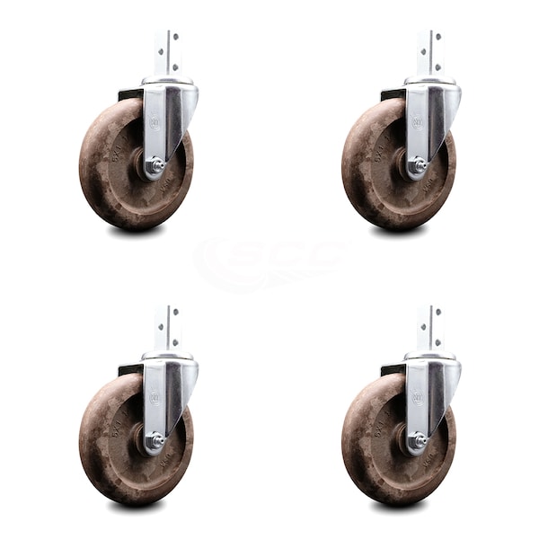 5 Inch High Temp Glass Filled Nylon Wheel Swivel 3/4 Inch Square Stem Caster Set